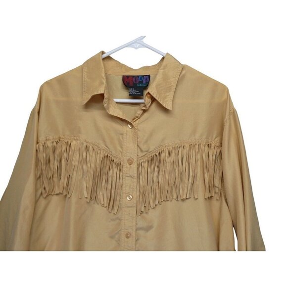 Vintage Moda BB Dakota Silk Fringe Shirt Womens Size M Western 80s Blouse retro‎ - Picture 2 of 8